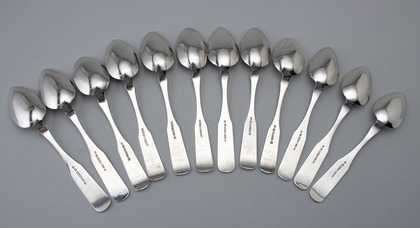 Norwegian Antique Silver Tablespoons (Set of 12) Bergen, Bors